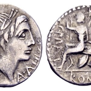 C. Publicius Malleolus, A. Postumius Albinus en L. Metellus, AR Denarius. Rome 96 v.C.