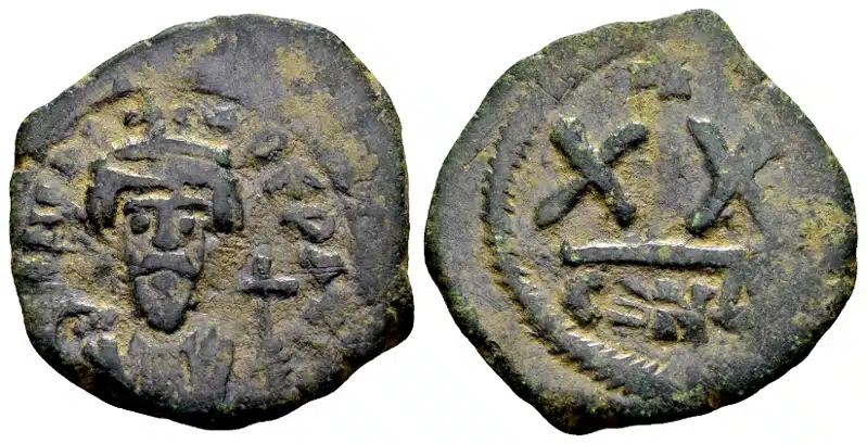 Phocas 602-610, AE Halve Follis. Constantinopolis
